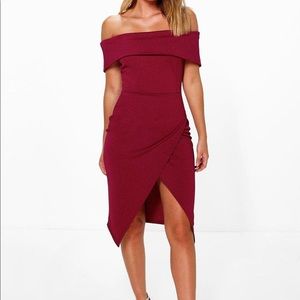 Off Shoulder Wrap Skirt Midi Dress